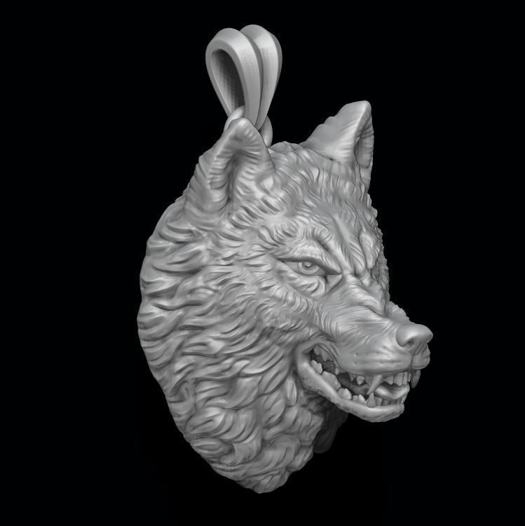 angry wolf pendant  3D print model_1