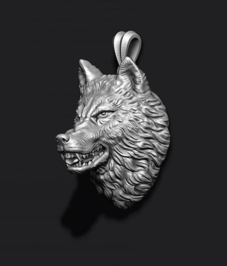 angry wolf pendant  3D print model_3