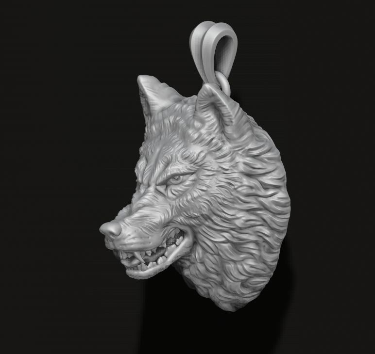 angry wolf pendant  3D print model_7