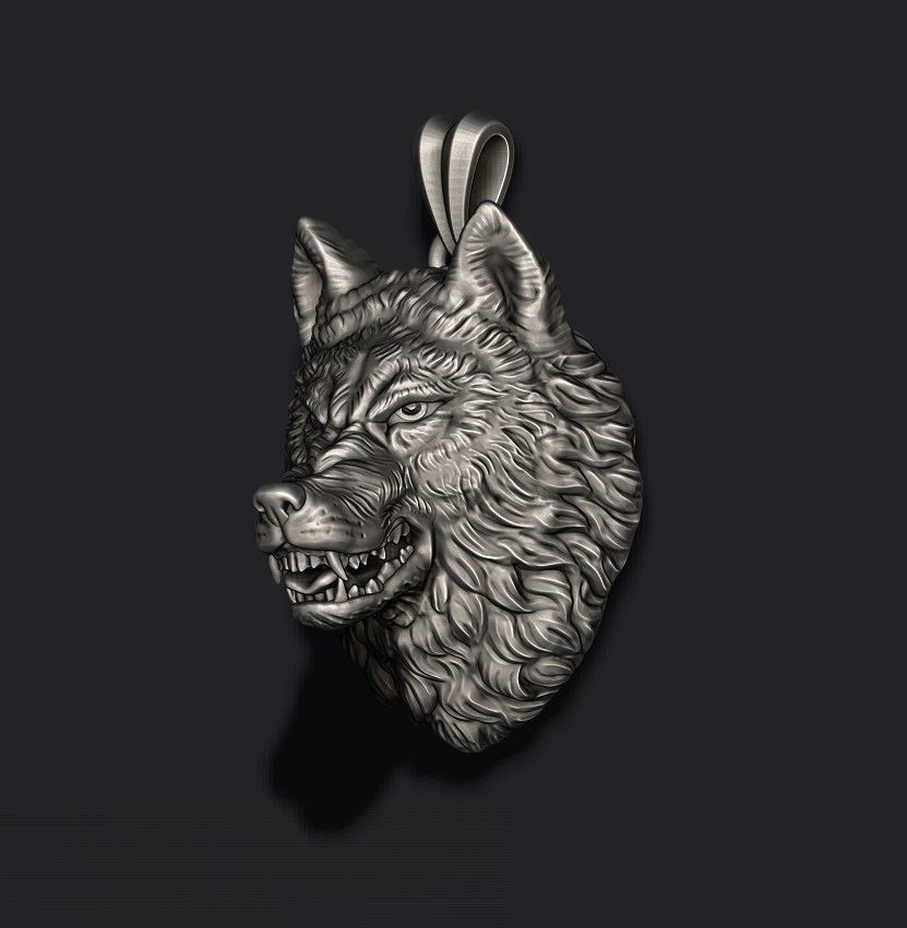 angry wolf pendant  3D print model_2