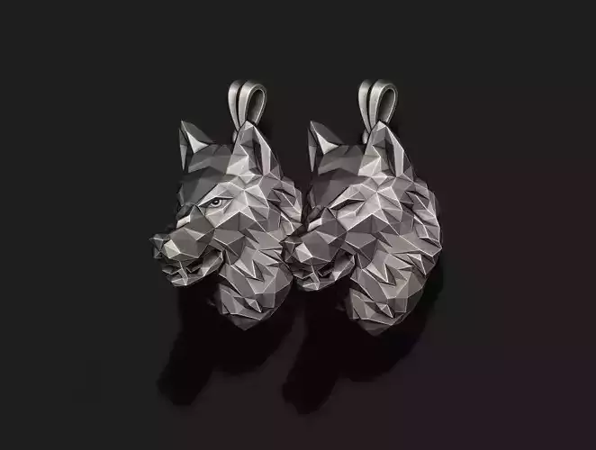 angry wolf low poly pendant
