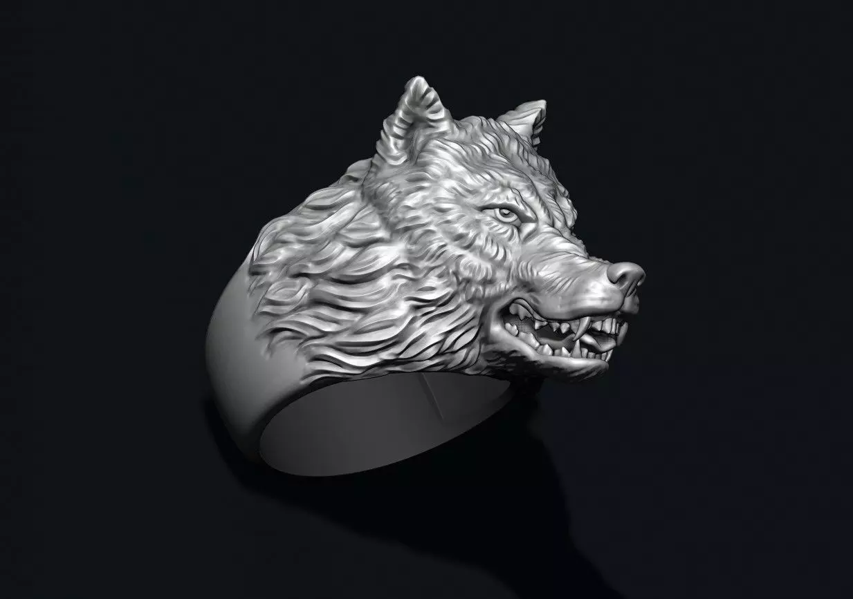 angry wolf ring 3D print model_0