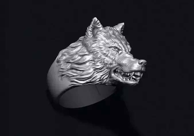 angry wolf ring 3D print model