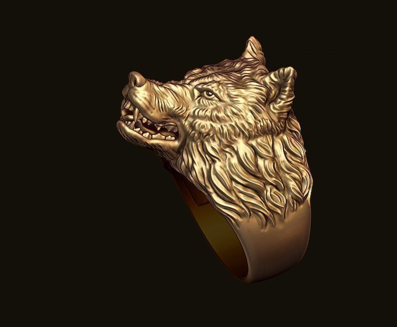angry wolf ring 3D print model_6