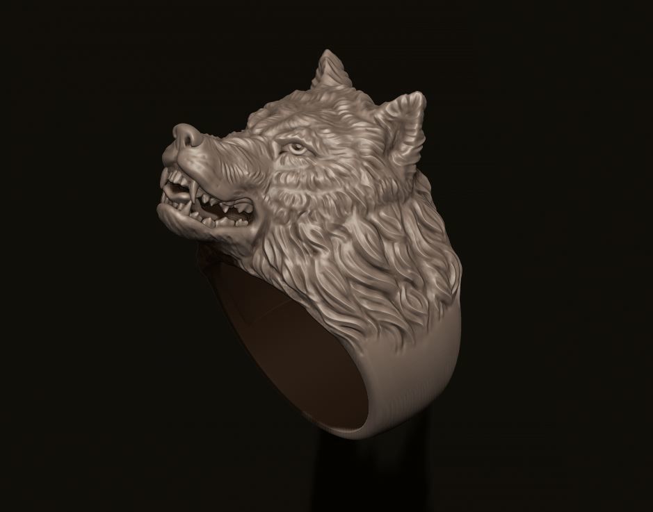 angry wolf ring 3D print model_3