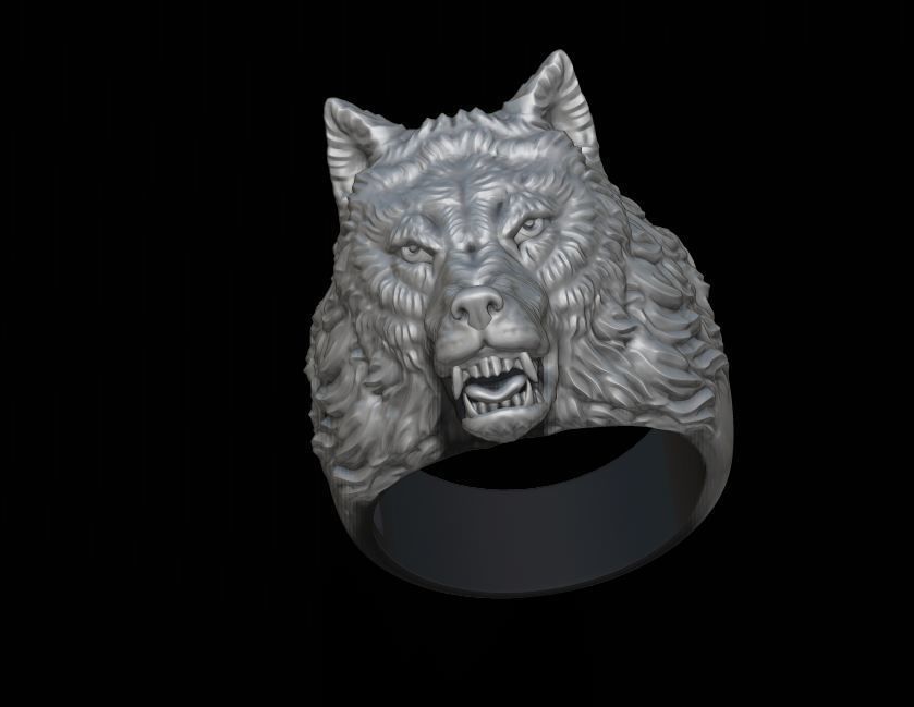 angry wolf ring 3D print model_4