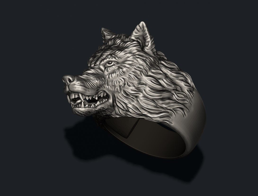 angry wolf ring 3D print model_1