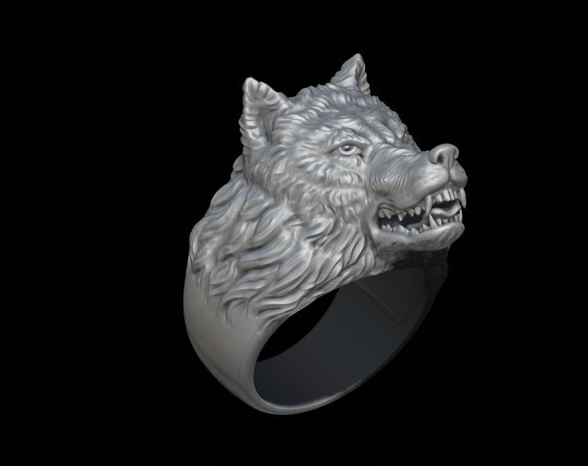 angry wolf ring 3D print model_7