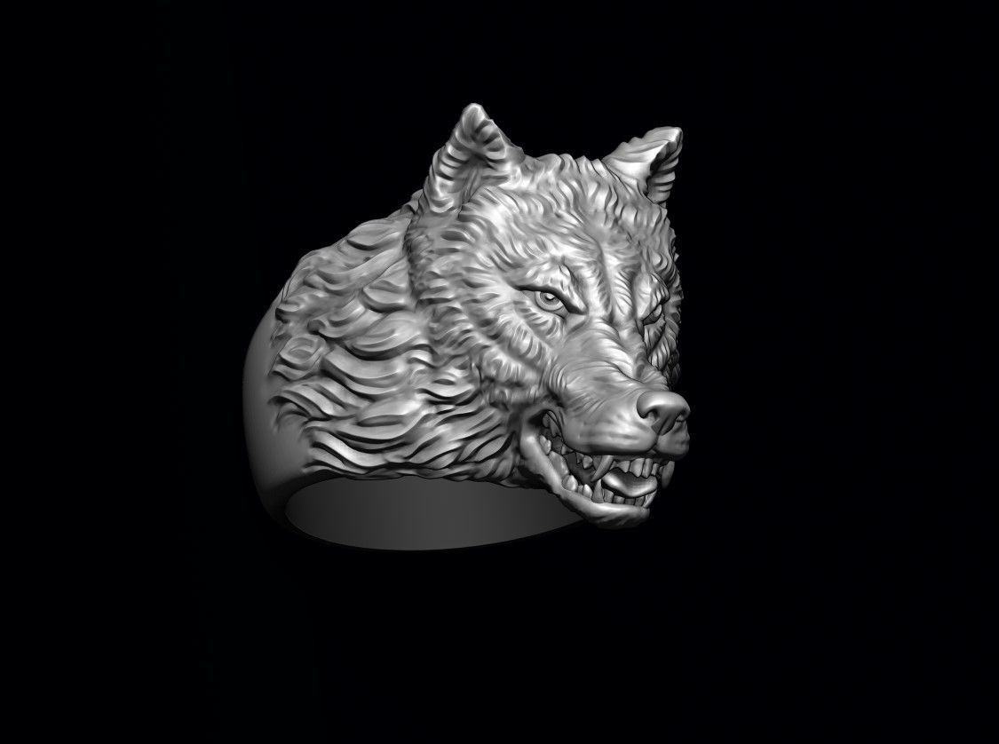angry wolf ring 3D print model_2