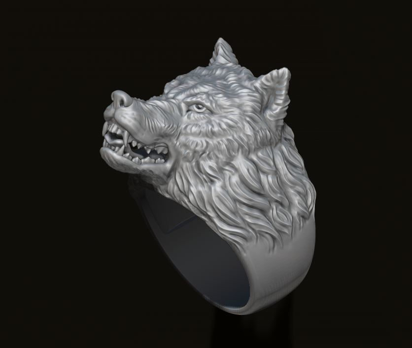 angry wolf ring 3D print model_5