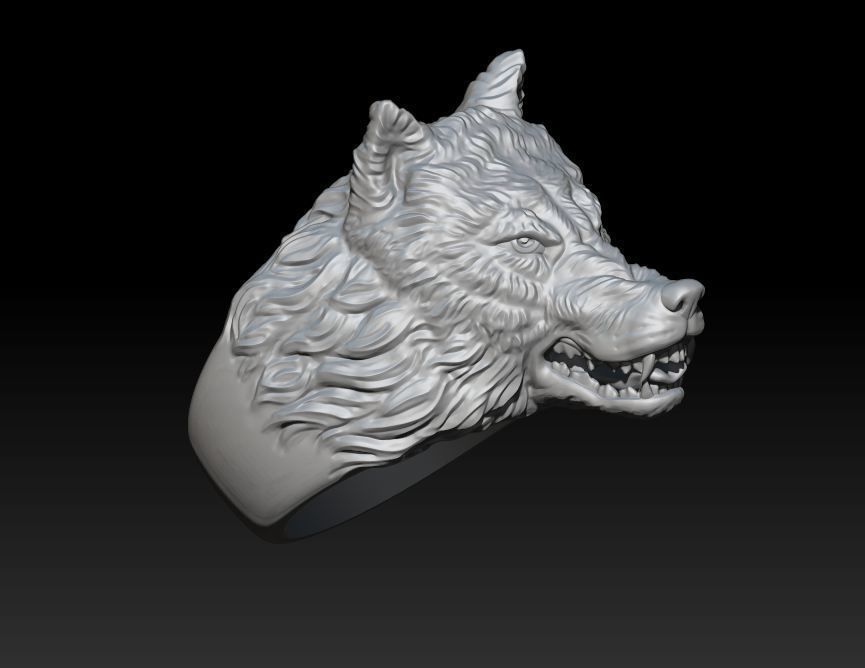 angry wolf ring 3D print model_8