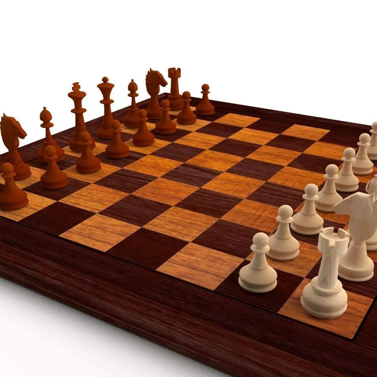 Chess Set board with pieces 3D model_0