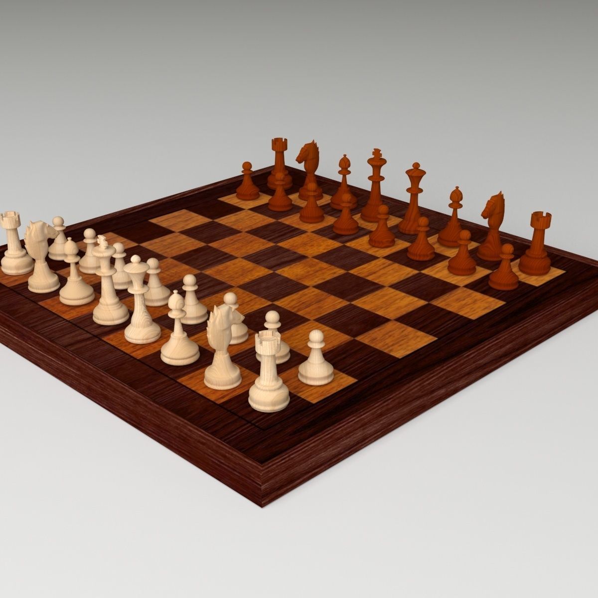 Chess Set board with pieces 3D model_1