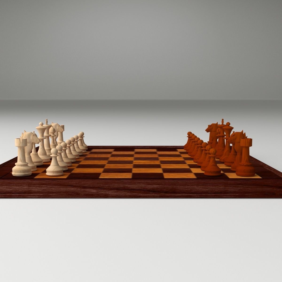 Chess Set board with pieces 3D model_4
