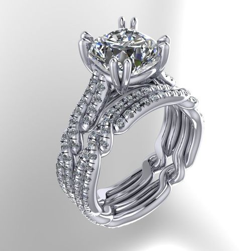 NN011 engagement ring set with diamonds 3D print model