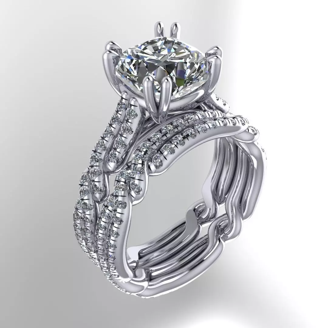 NN011 engagement ring set with diamonds 3D print model_0