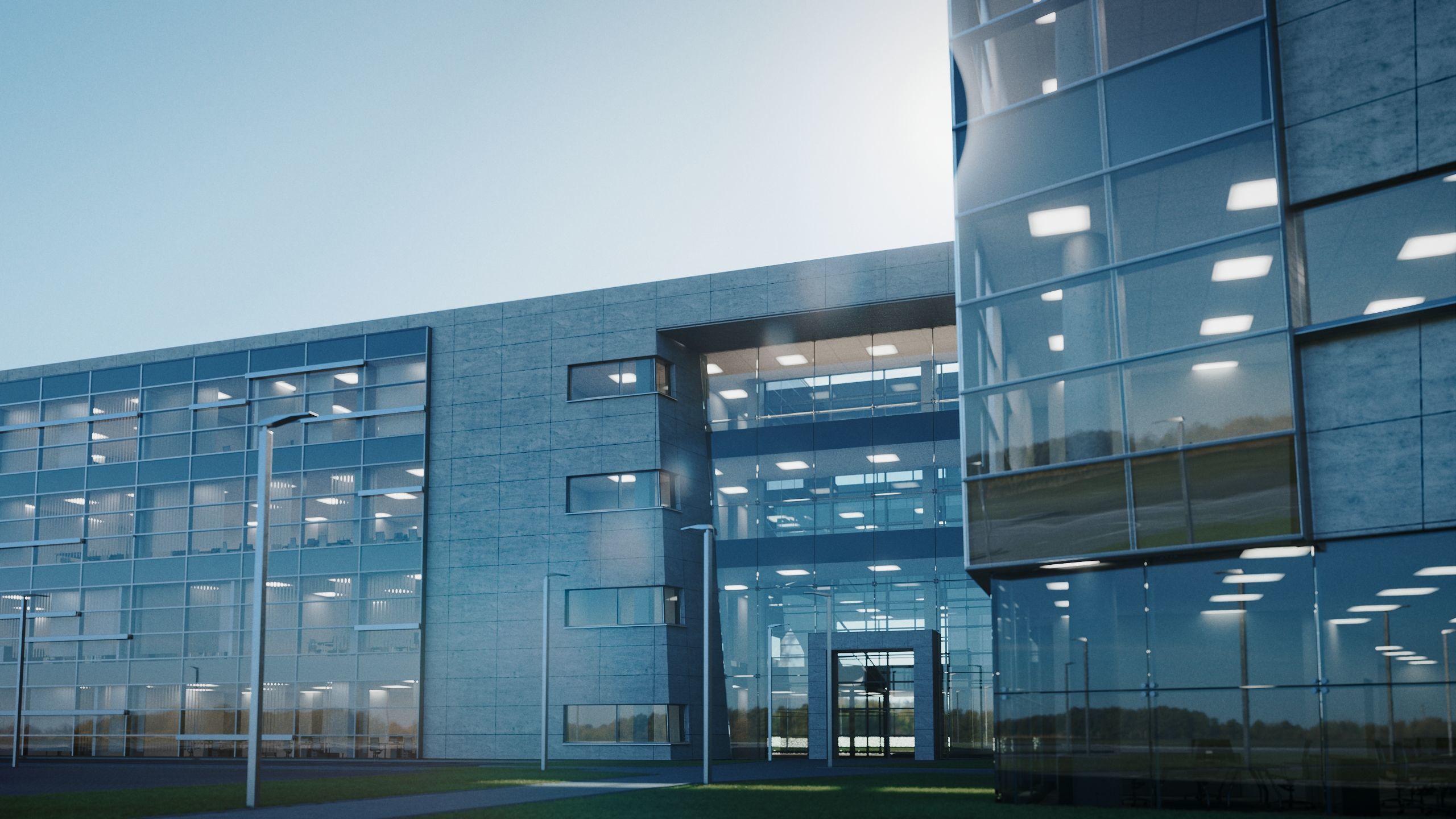 Modern Office Building with carpark Low-poly 3D model_11