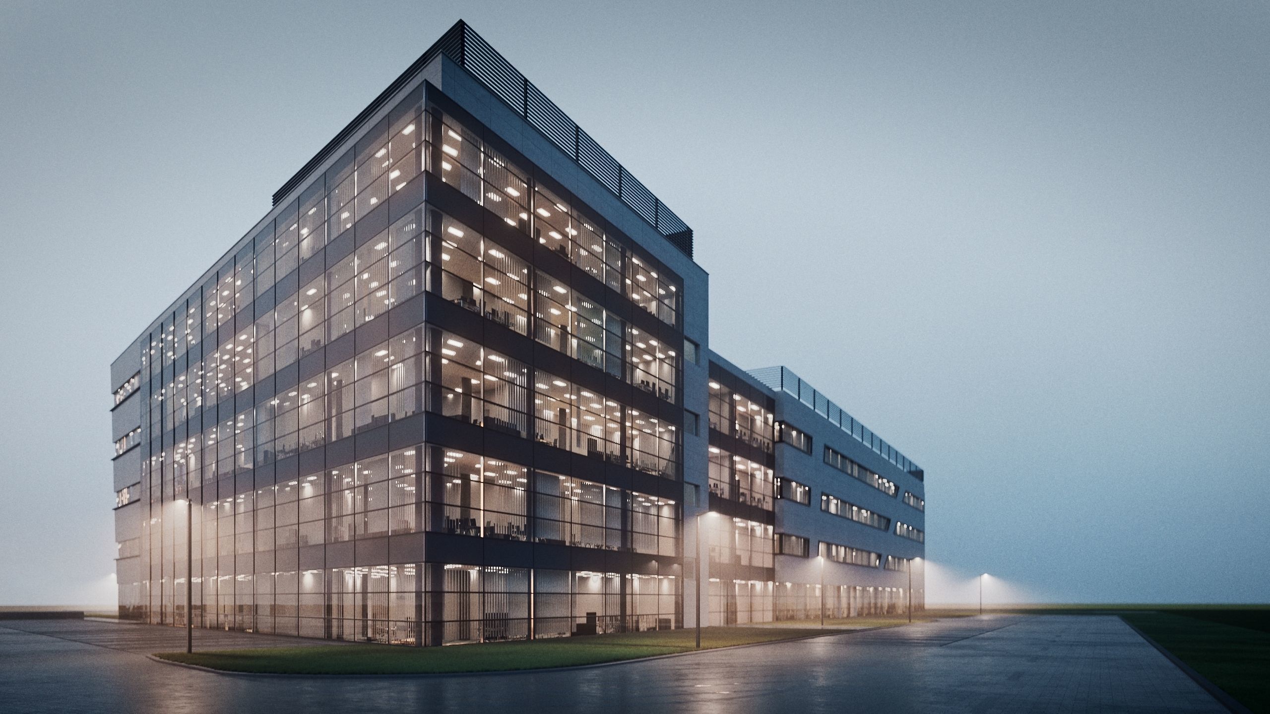 Modern Office Building with carpark Low-poly 3D model_27