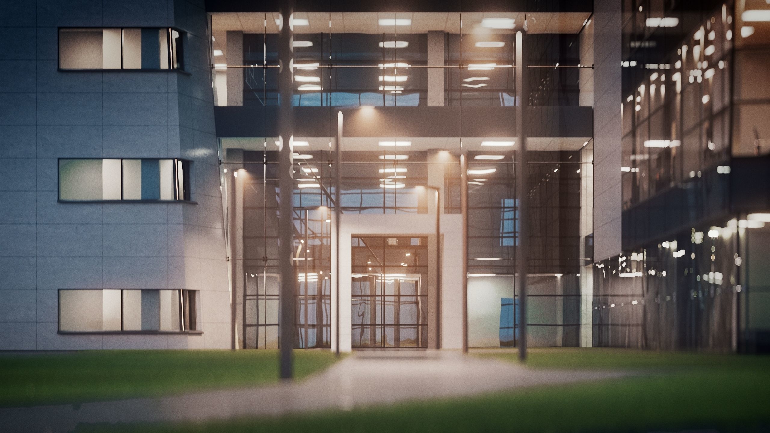 Modern Office Building with carpark Low-poly 3D model_38