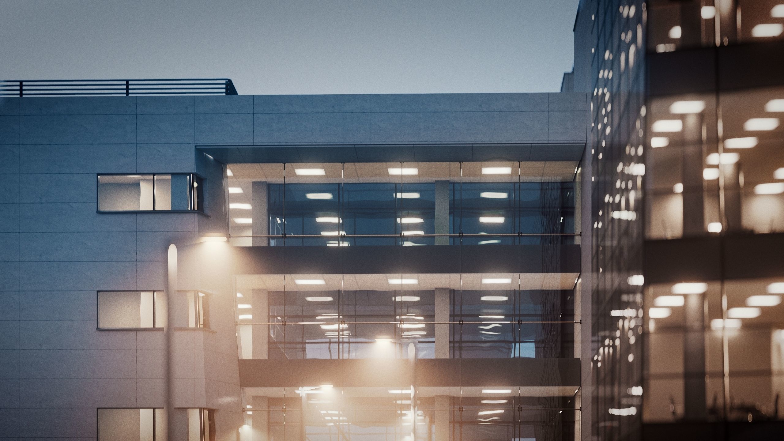 Modern Office Building with carpark Low-poly 3D model_39