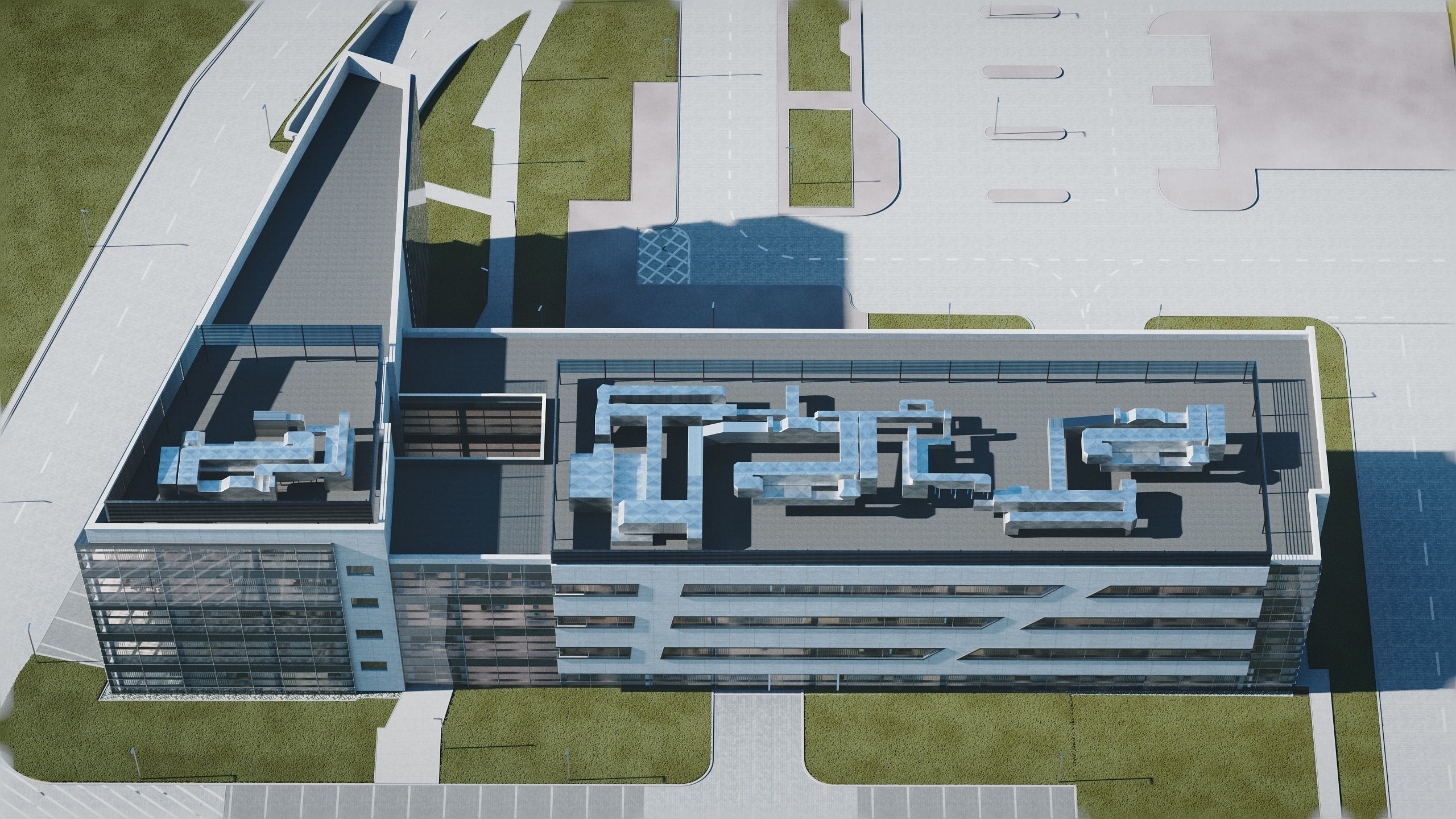 Modern Office Building with carpark Low-poly 3D model_10