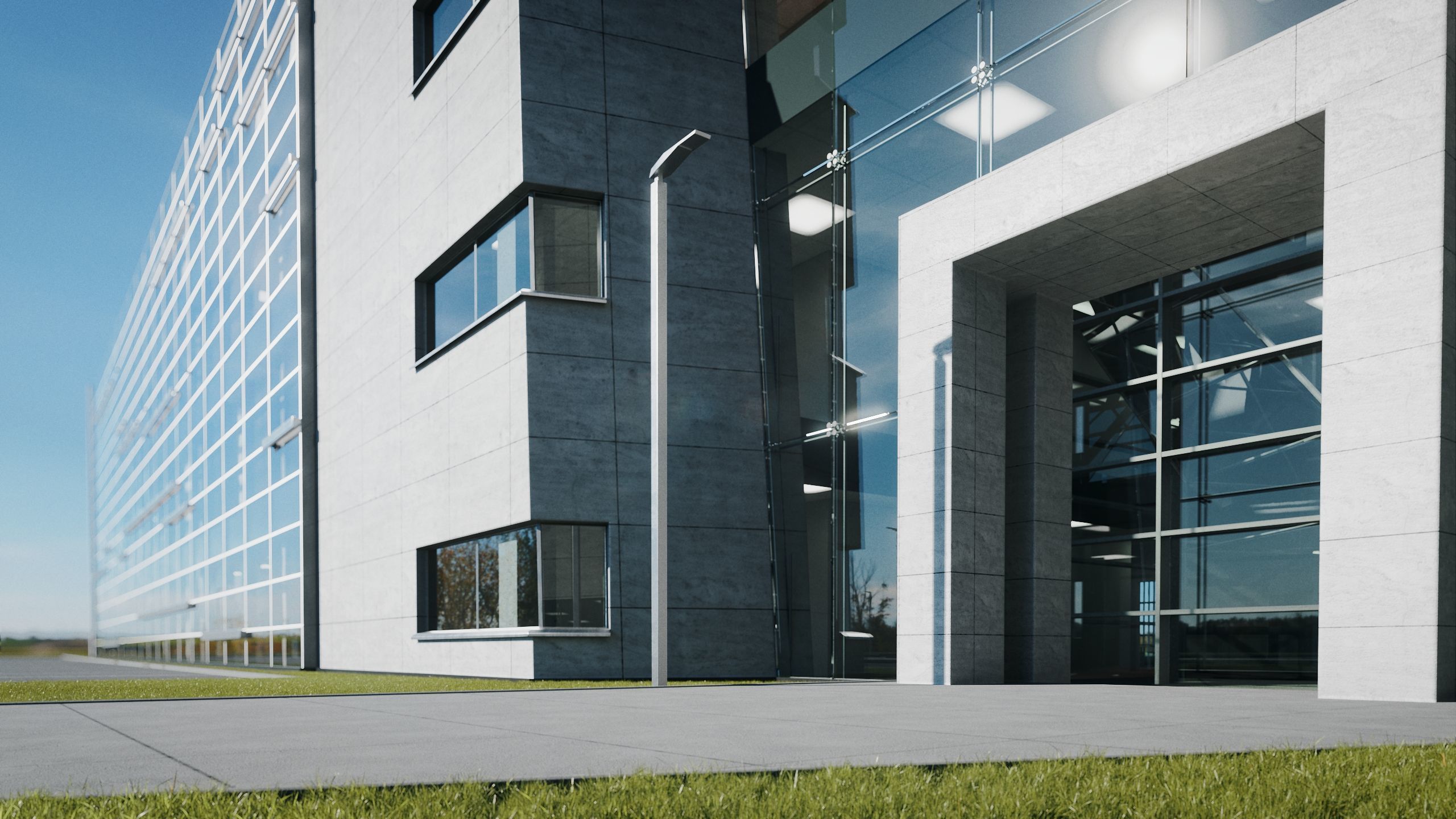 Modern Office Building with carpark Low-poly 3D model_15