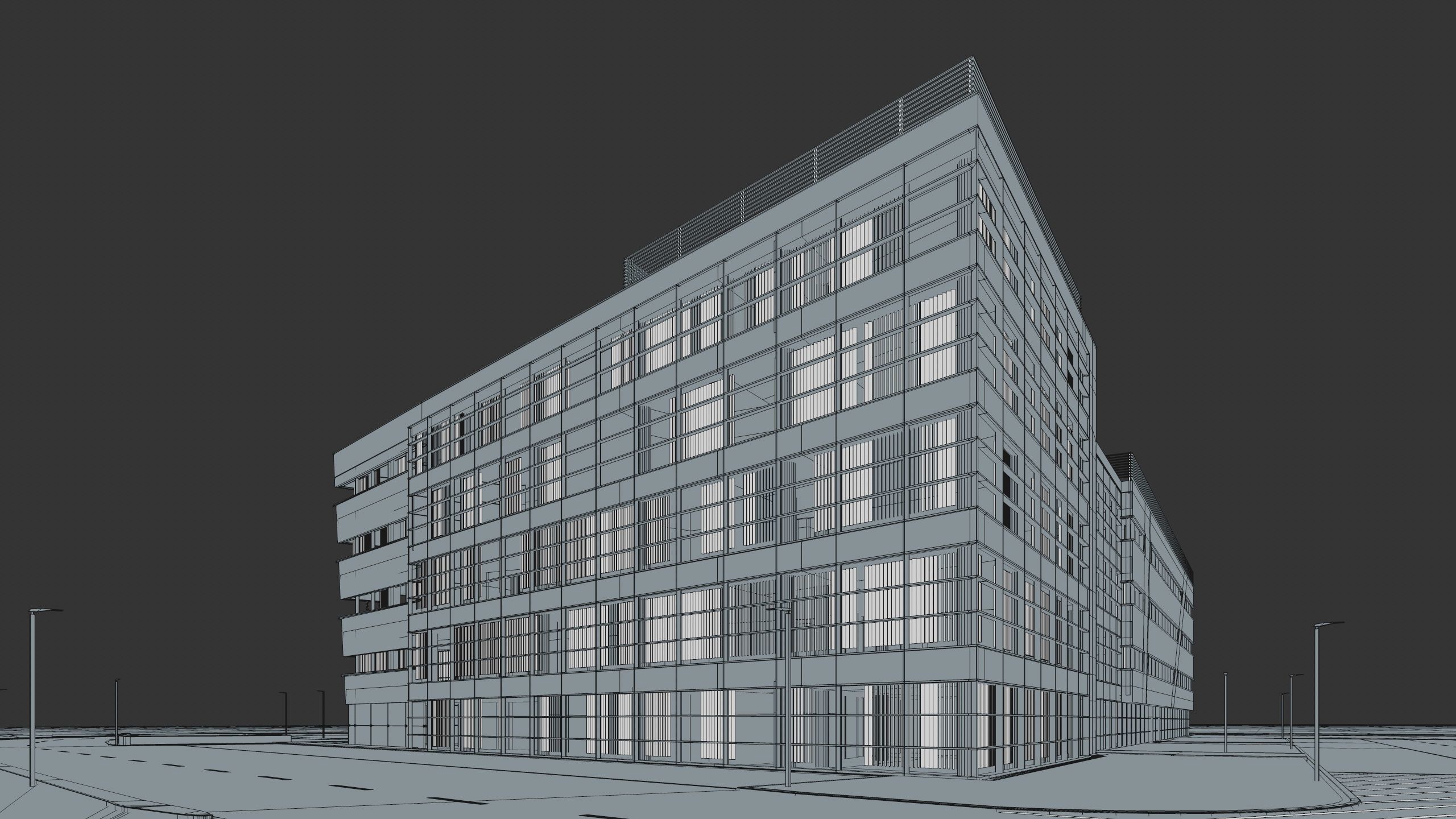 Modern Office Building with carpark Low-poly 3D model_61