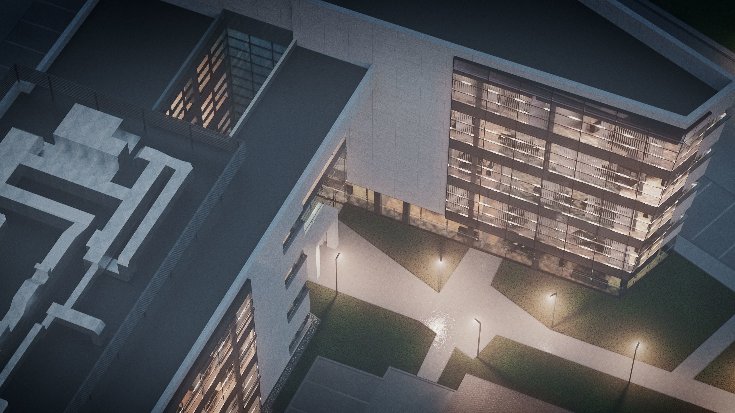 Modern Office Building with carpark Low-poly 3D model_41