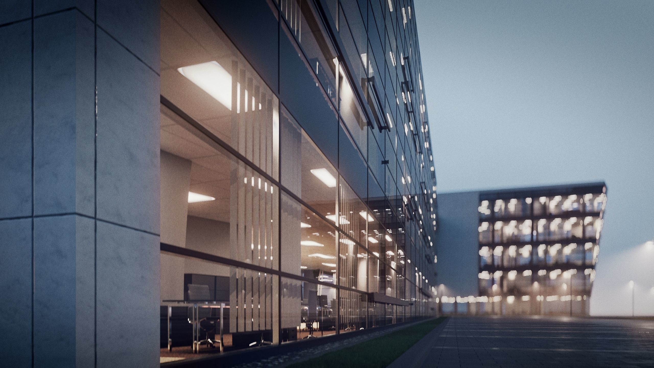 Modern Office Building with carpark Low-poly 3D model_30
