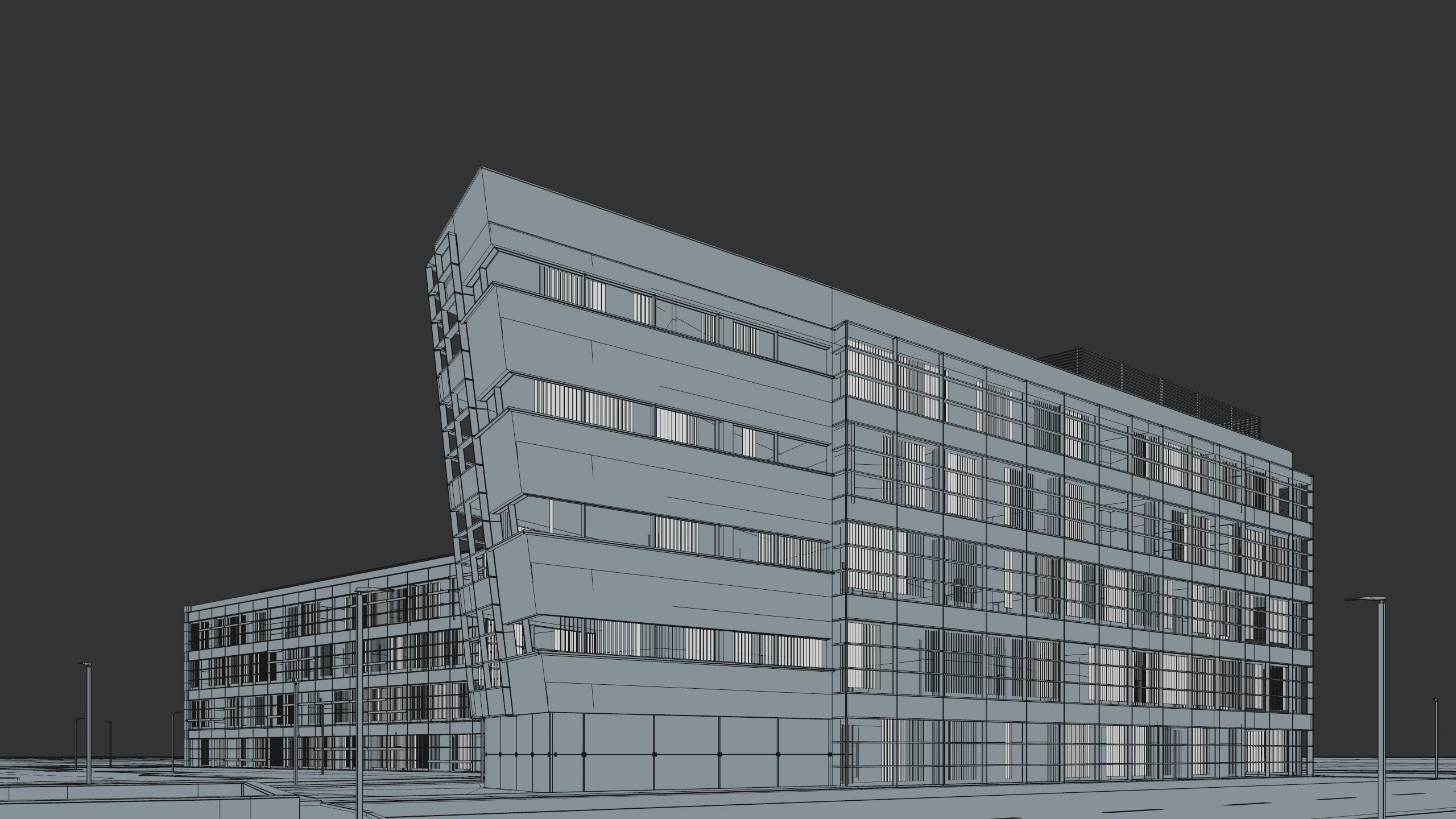 Modern Office Building with carpark Low-poly 3D model_47