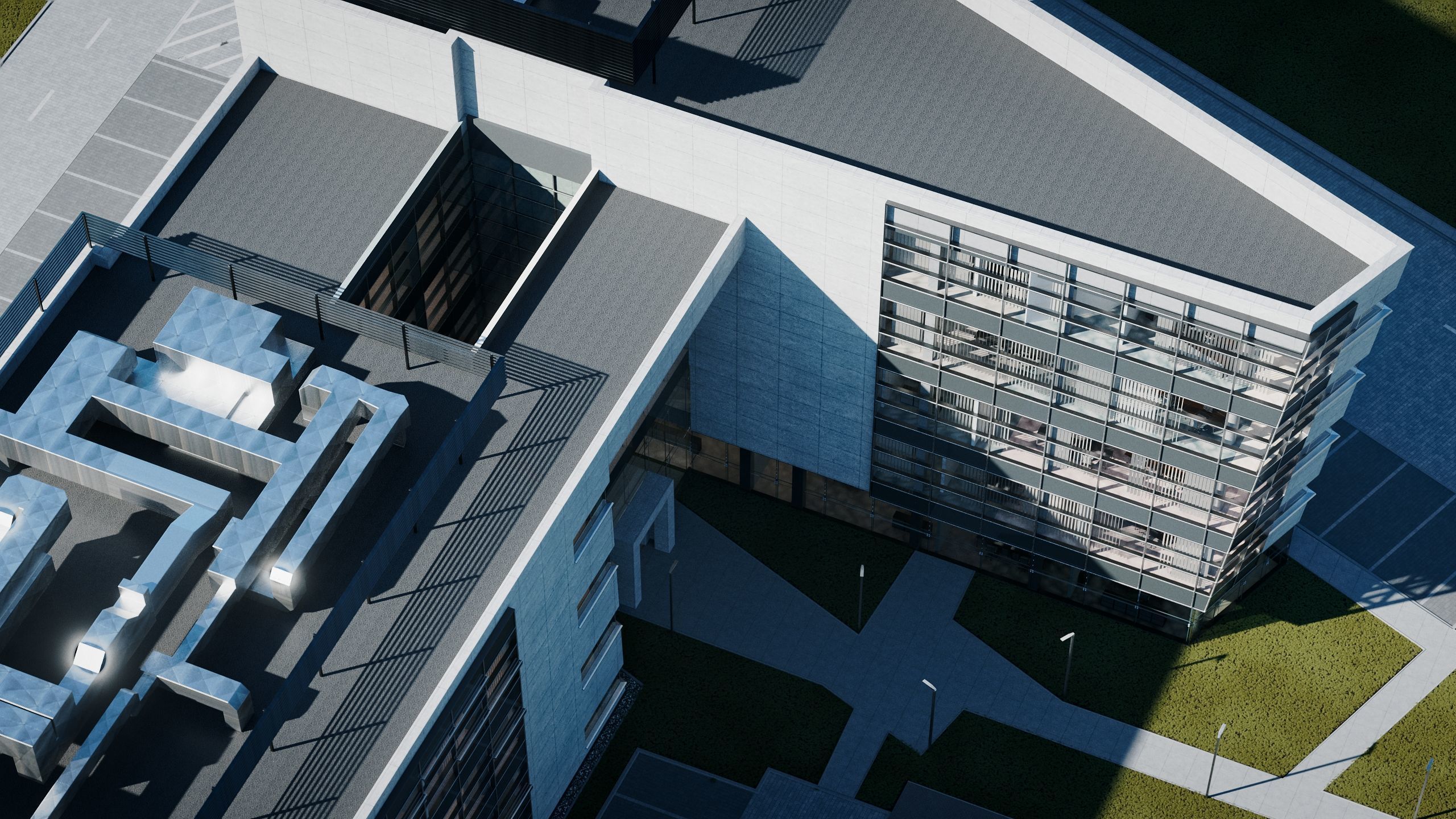 Modern Office Building with carpark Low-poly 3D model_18