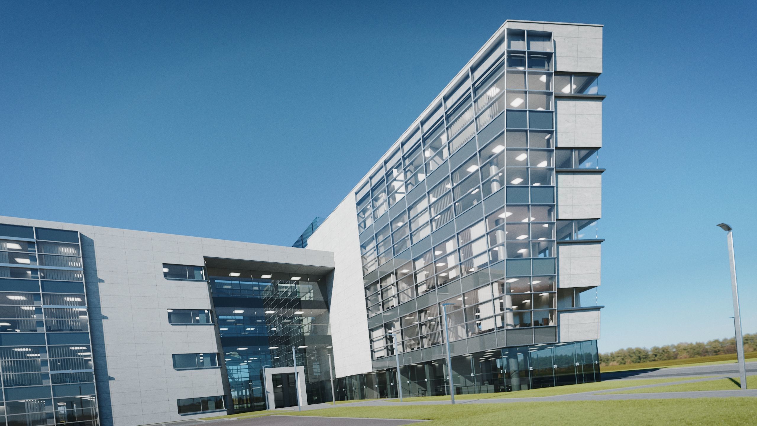 Modern Office Building with carpark Low-poly 3D model_13