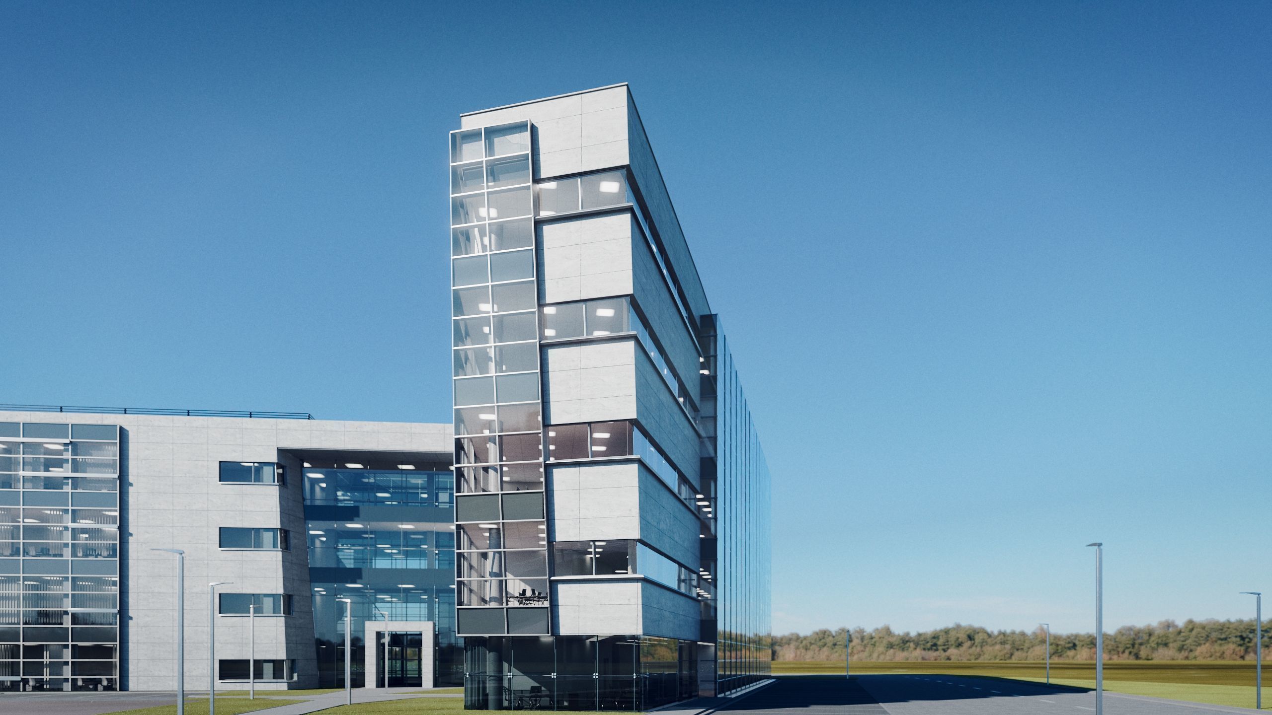 Modern Office Building with carpark Low-poly 3D model_4