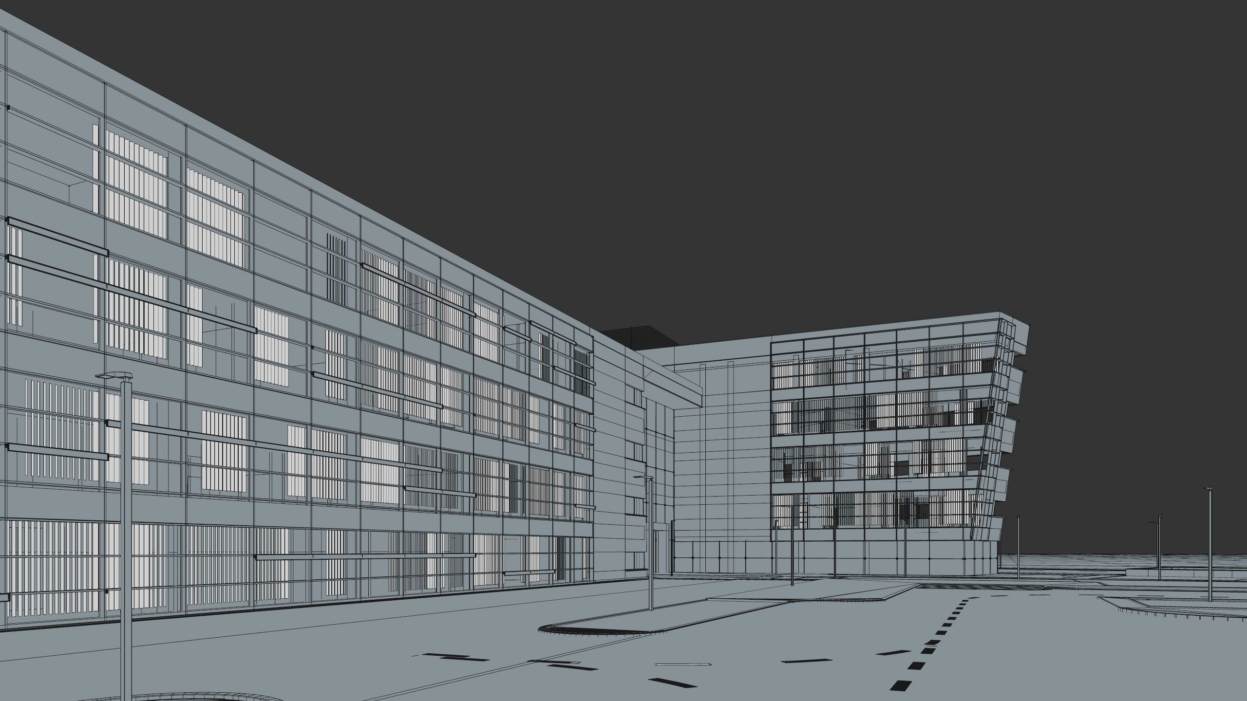 Modern Office Building with carpark Low-poly 3D model_54