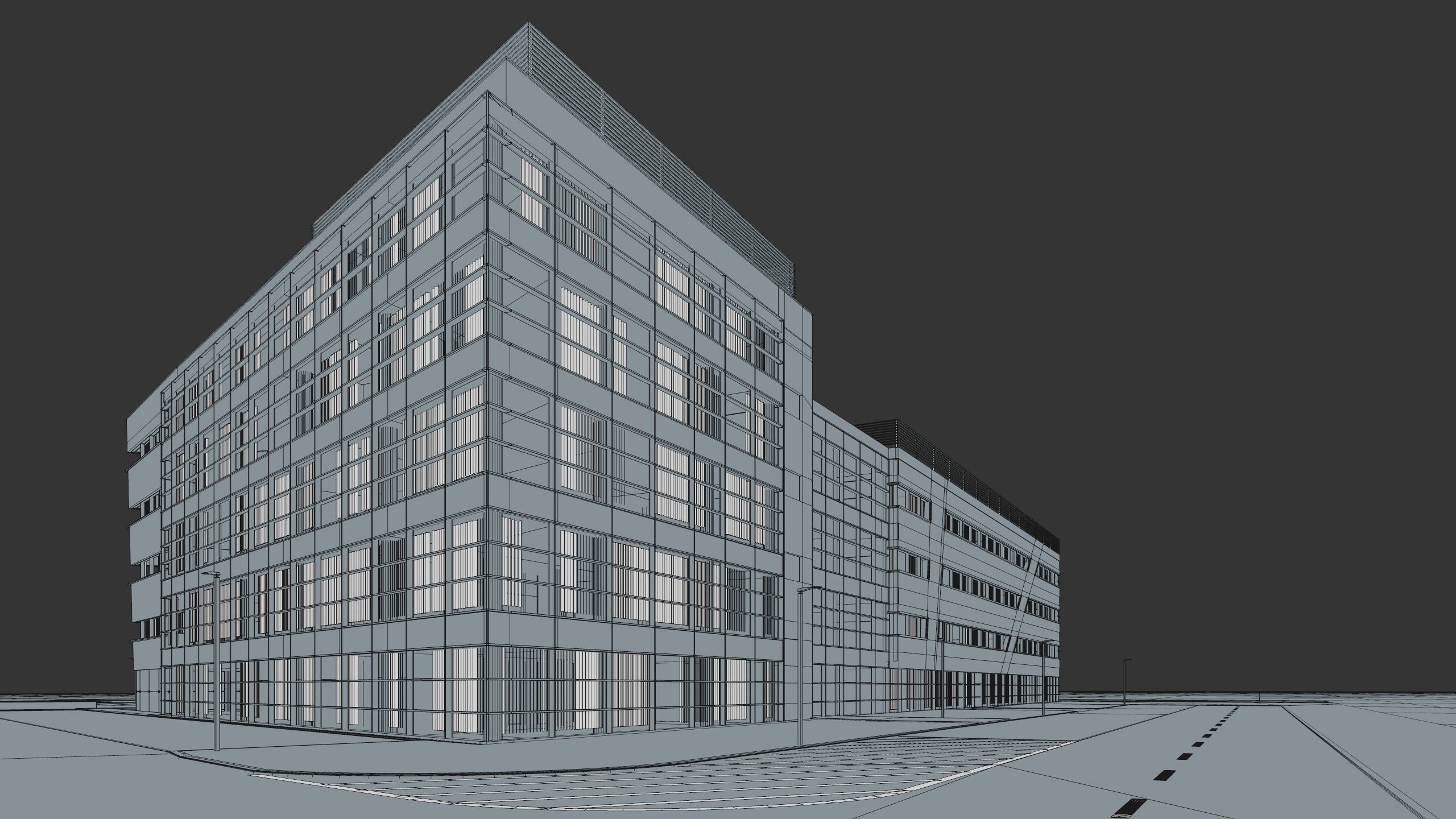 Modern Office Building with carpark Low-poly 3D model_59