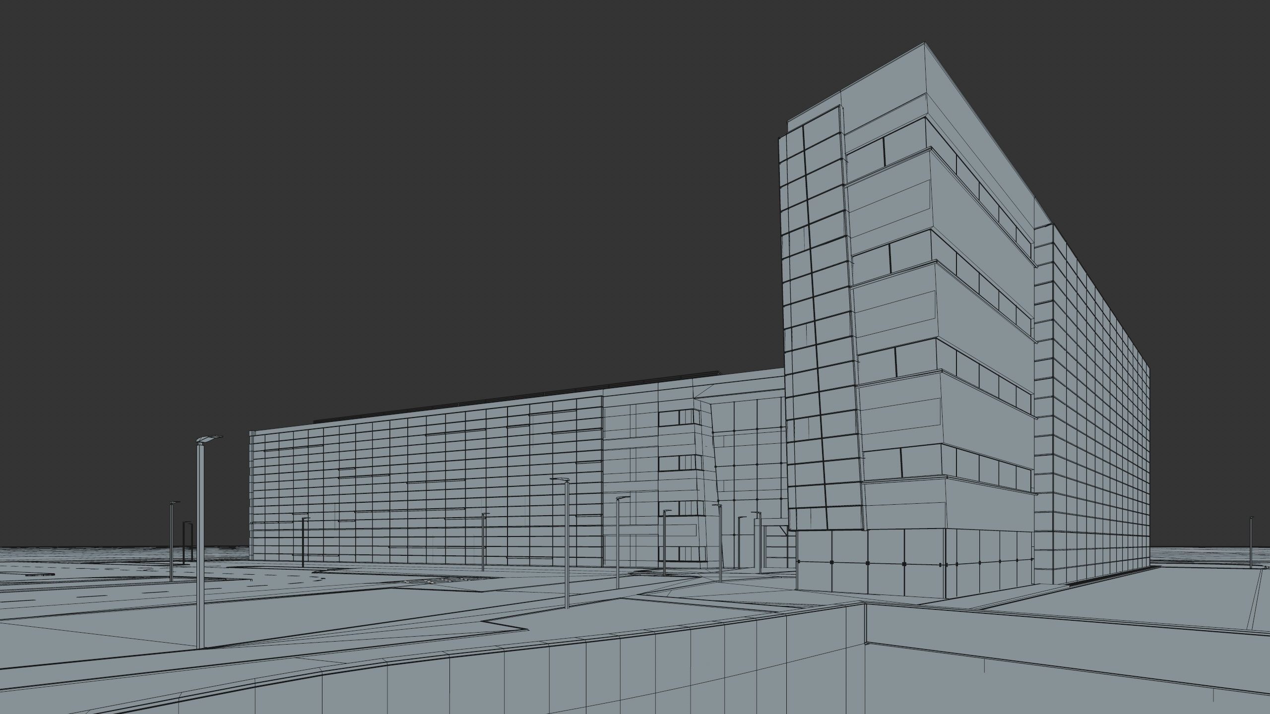 Modern Office Building with carpark Low-poly 3D model_50