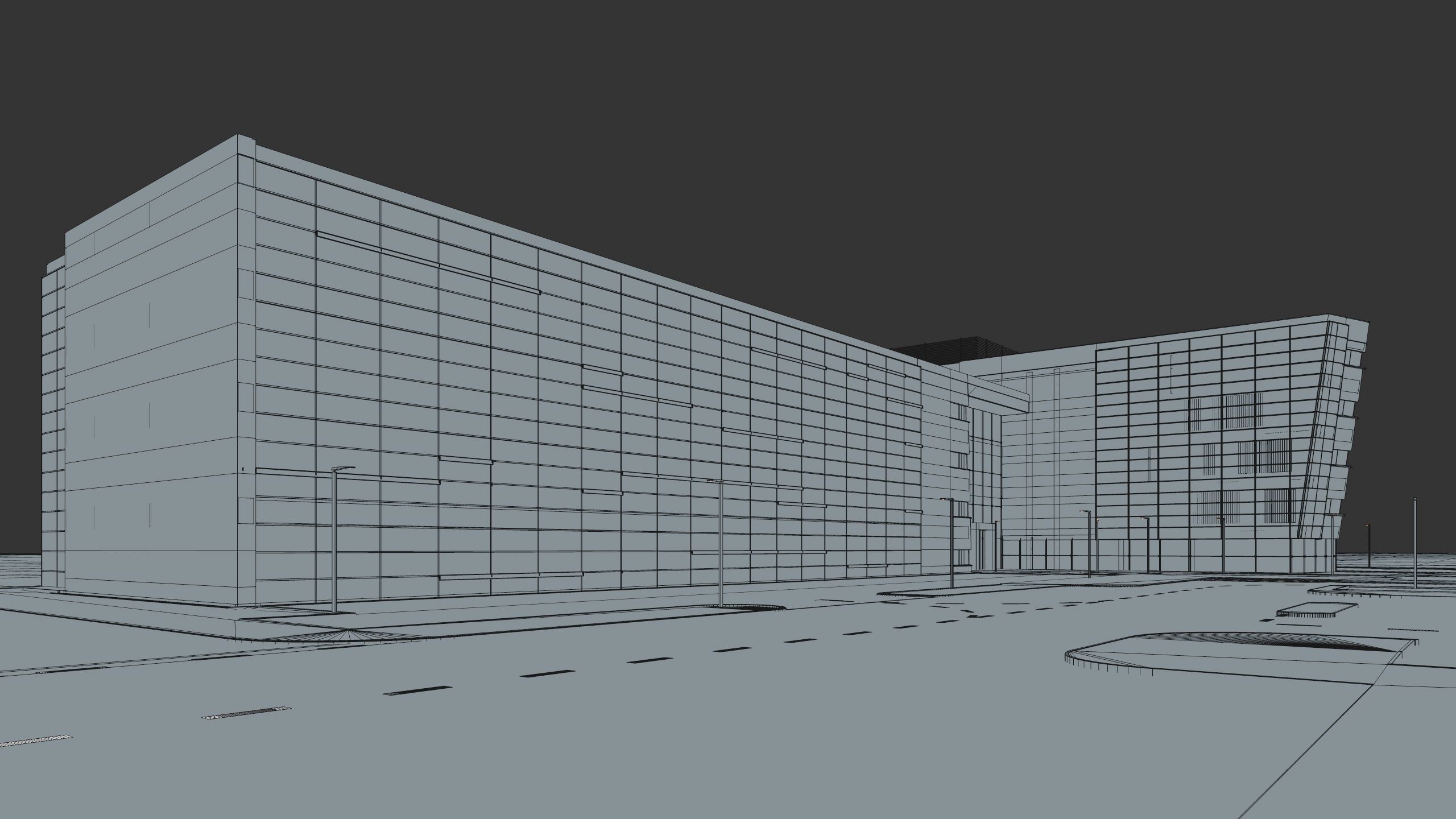 Modern Office Building with carpark Low-poly 3D model_48