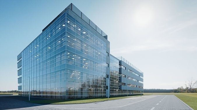 Modern Office Building with carpark Low-poly 3D model 3