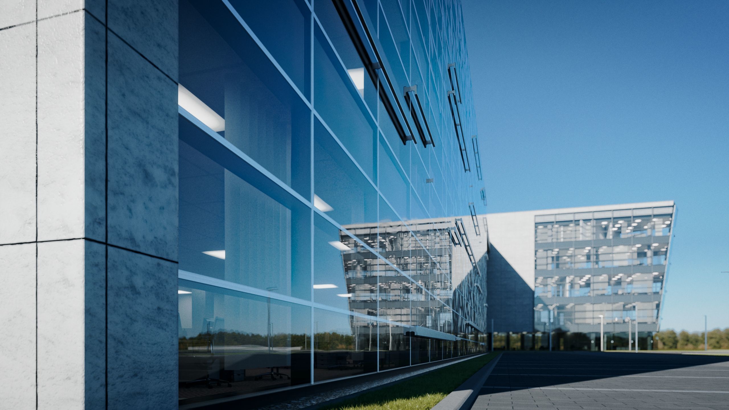 Modern Office Building with carpark Low-poly 3D model_8