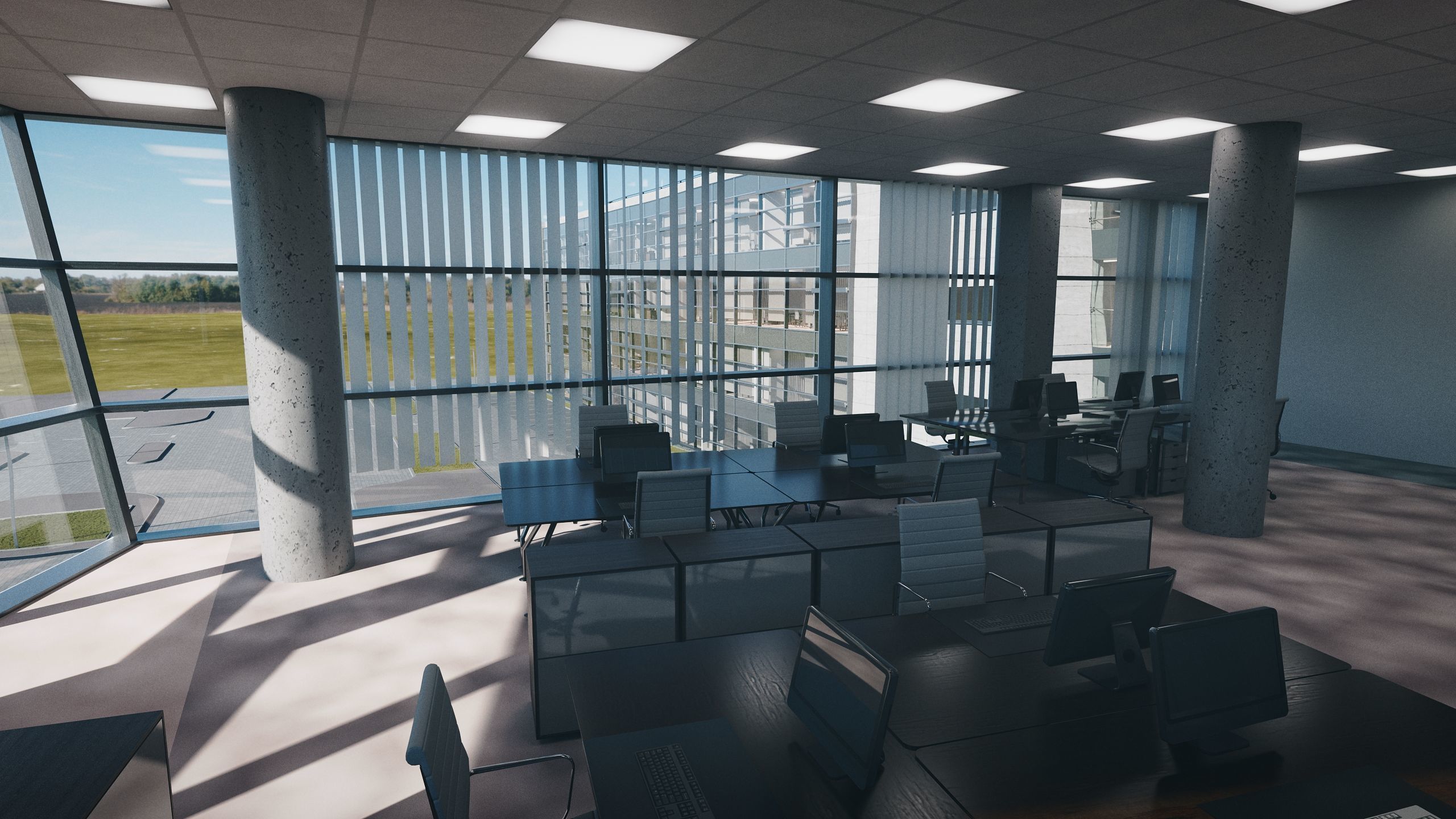 Modern Office Building with carpark Low-poly 3D model_23