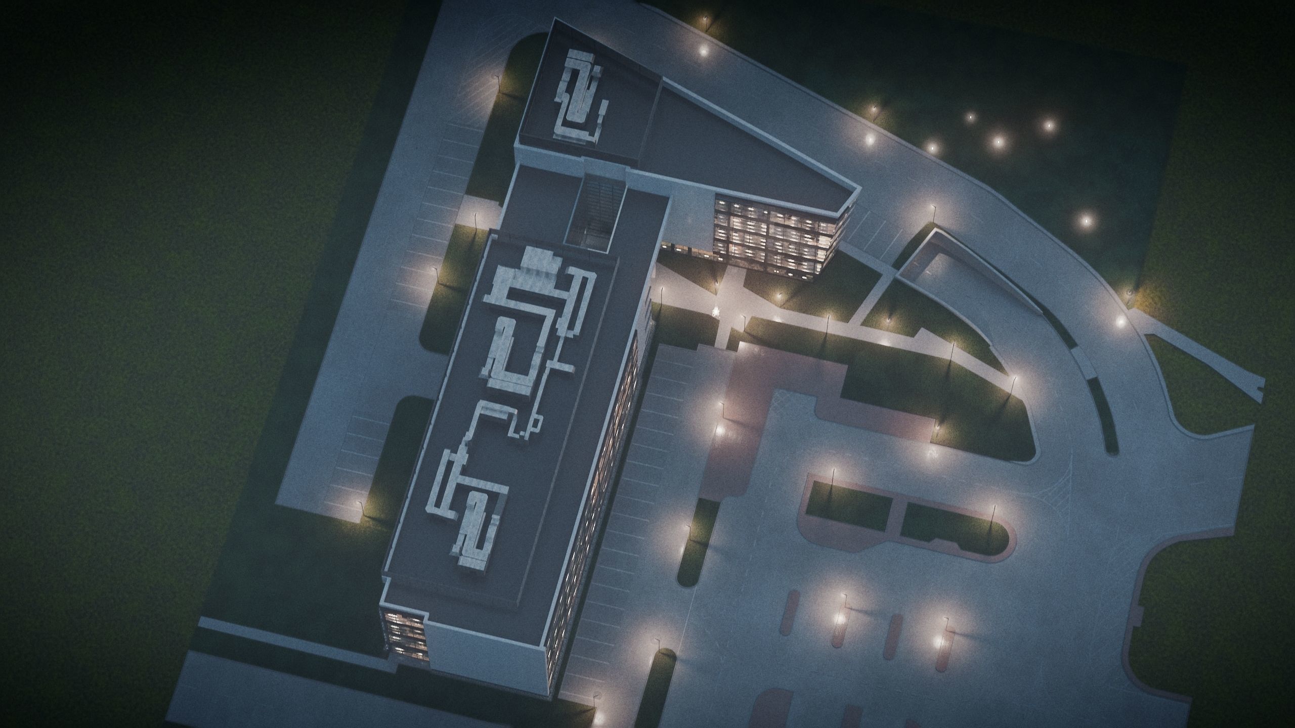 Modern Office Building with carpark Low-poly 3D model_42