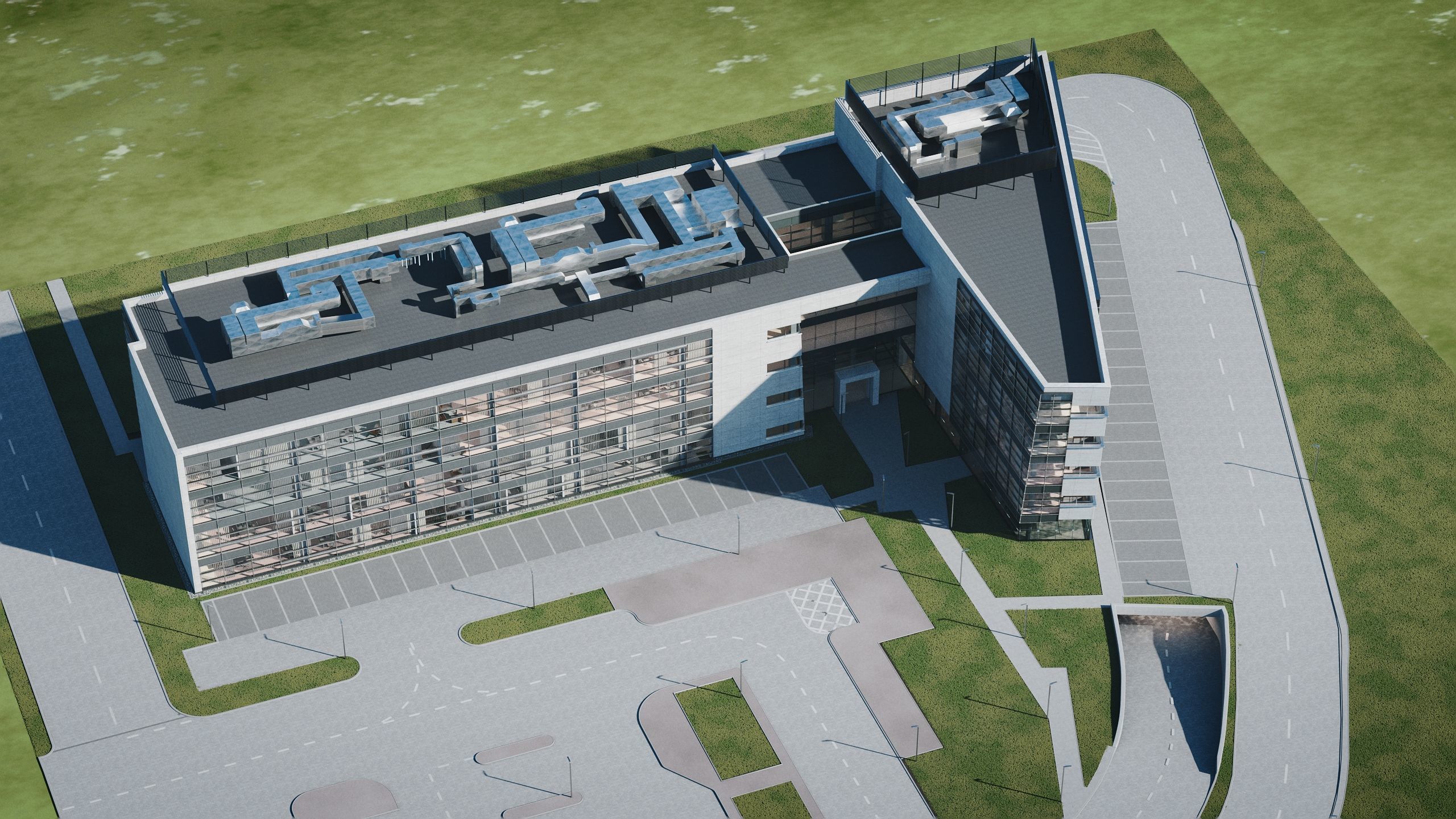 Modern Office Building with carpark Low-poly 3D model_16