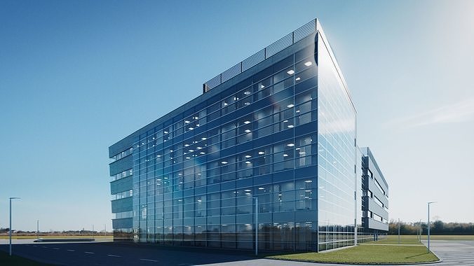 Modern Office Building with carpark Low-poly 3D model 4