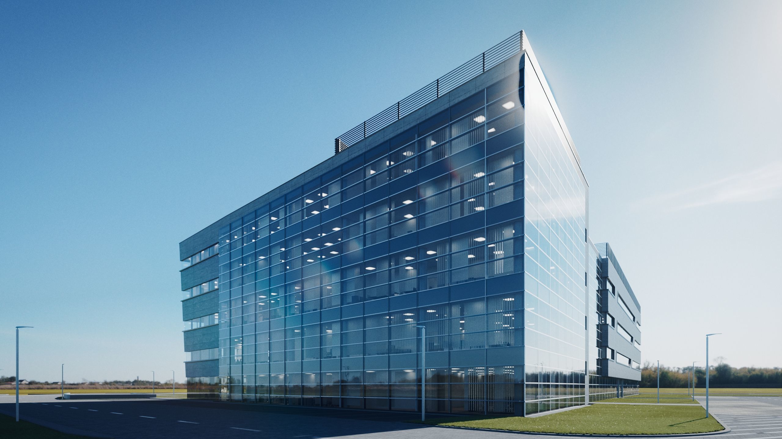 Modern Office Building with carpark Low-poly 3D model_3