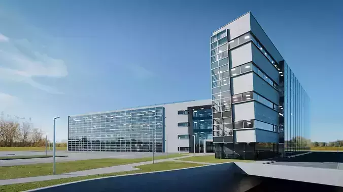 Modern Office Building with carpark Low-poly 3D model