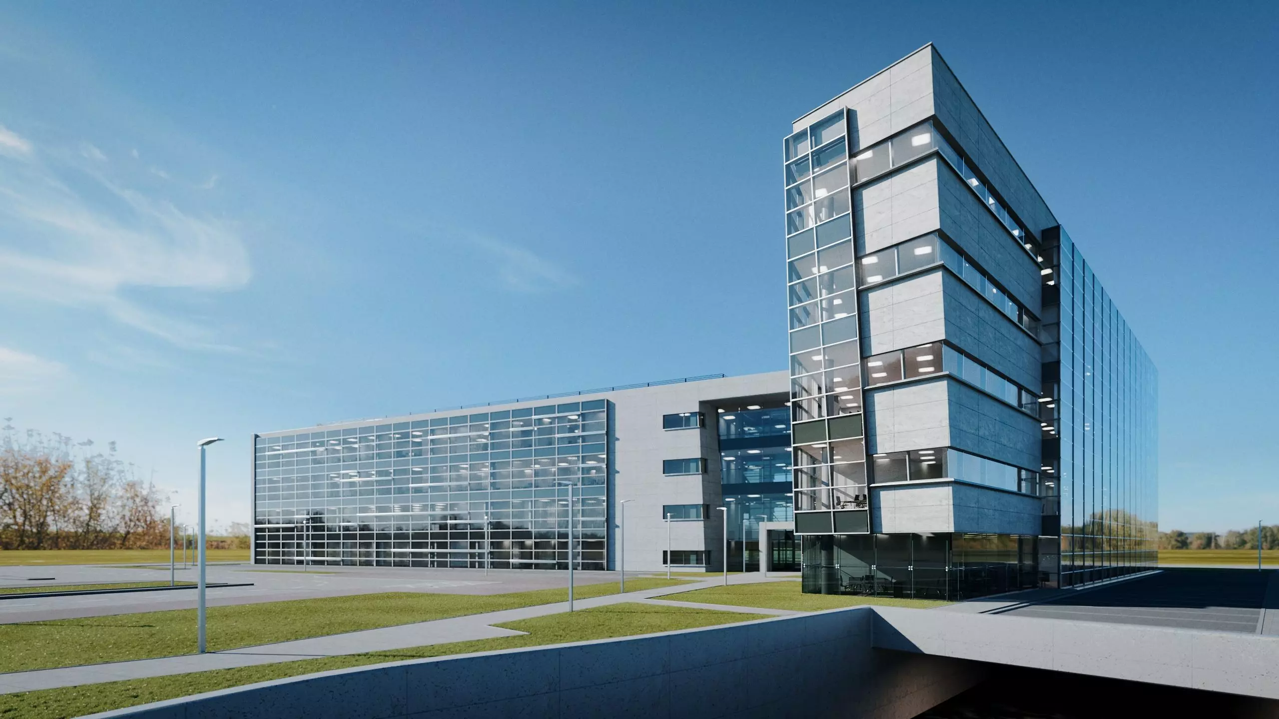 Modern Office Building with carpark Low-poly 3D model_0