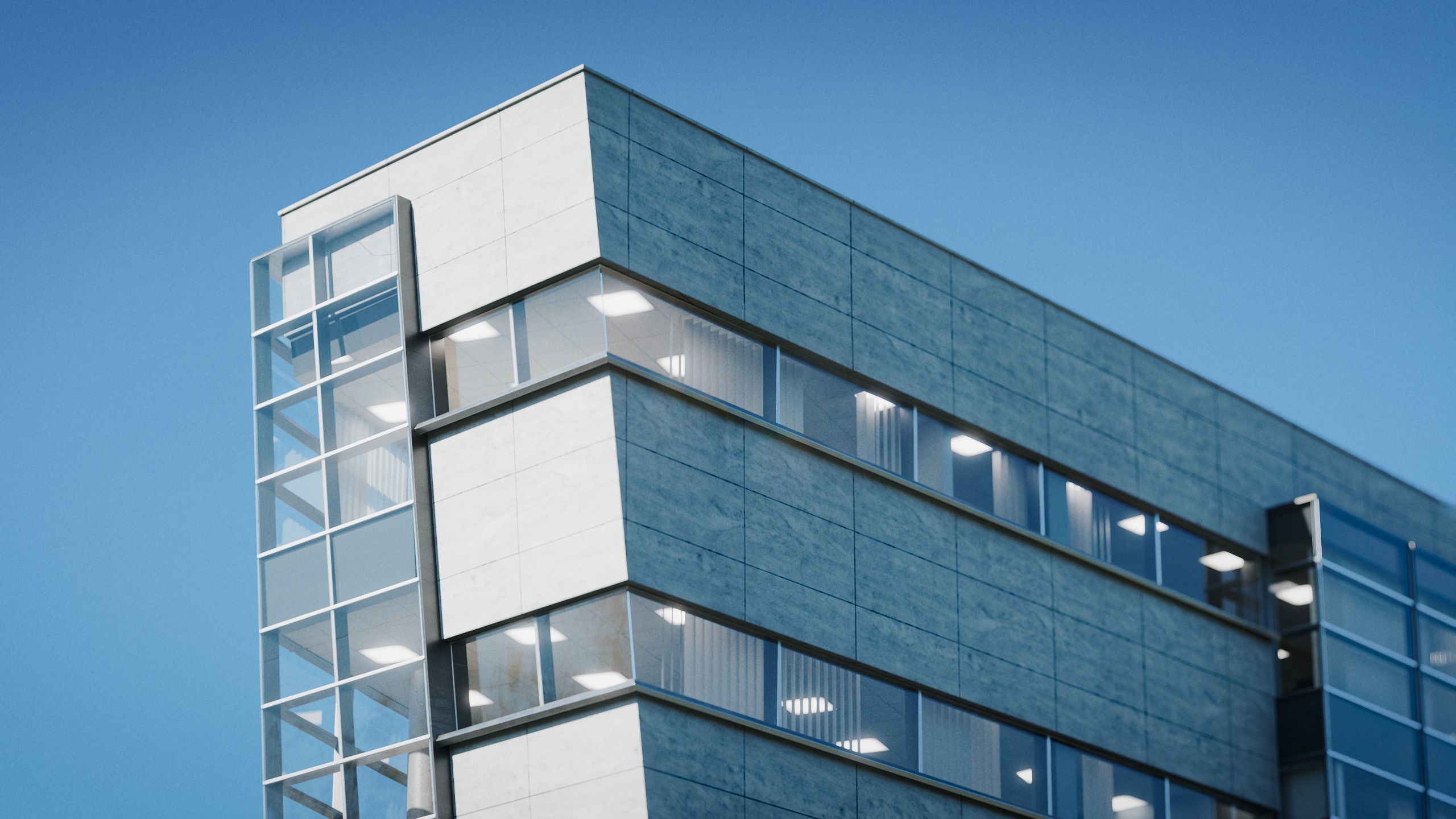 Modern Office Building with carpark Low-poly 3D model_14