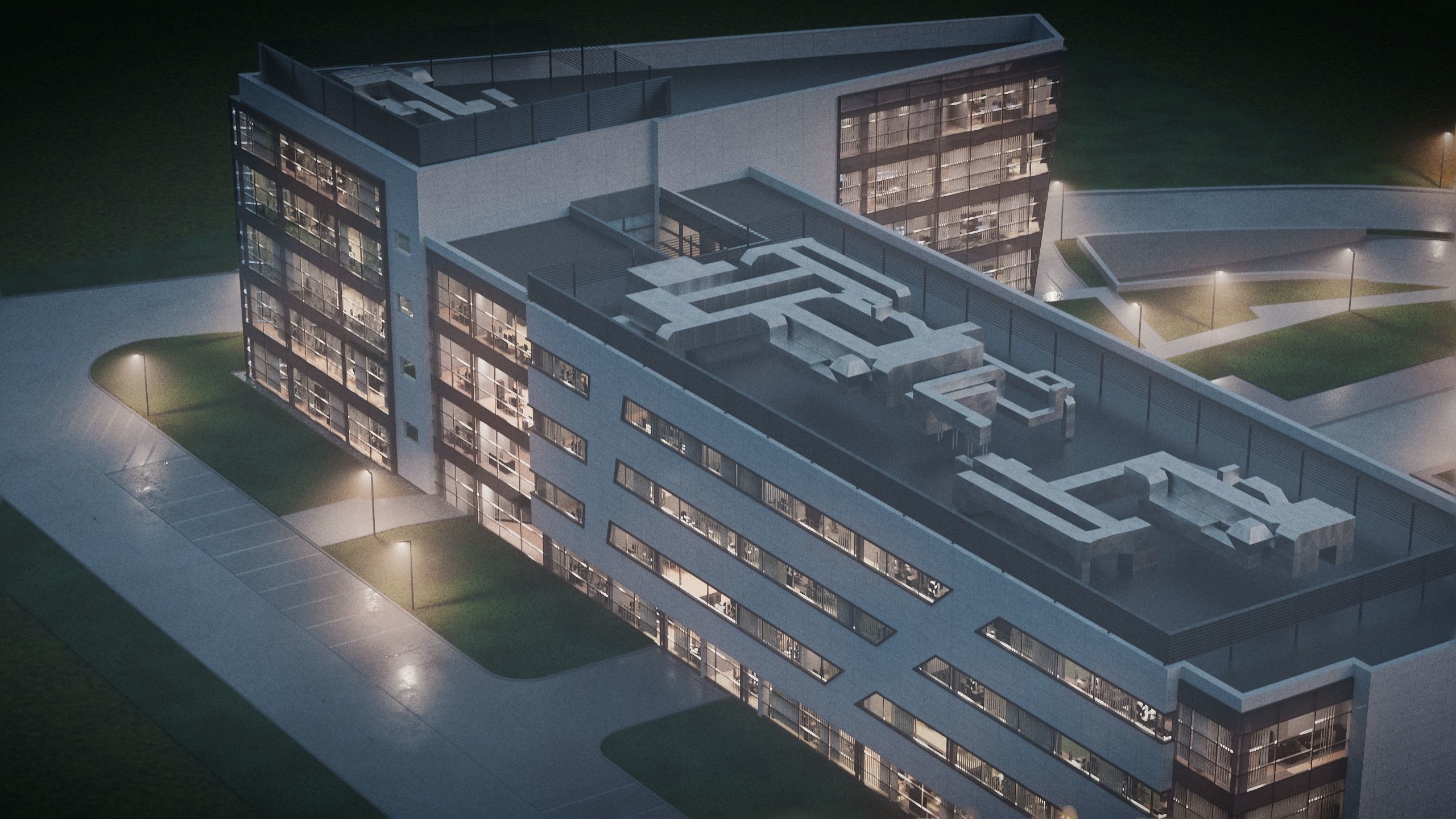 Modern Office Building with carpark Low-poly 3D model_44