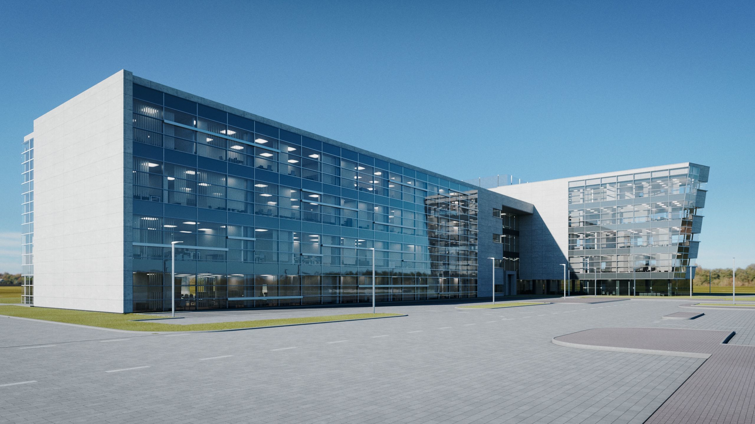 Modern Office Building with carpark Low-poly 3D model_1