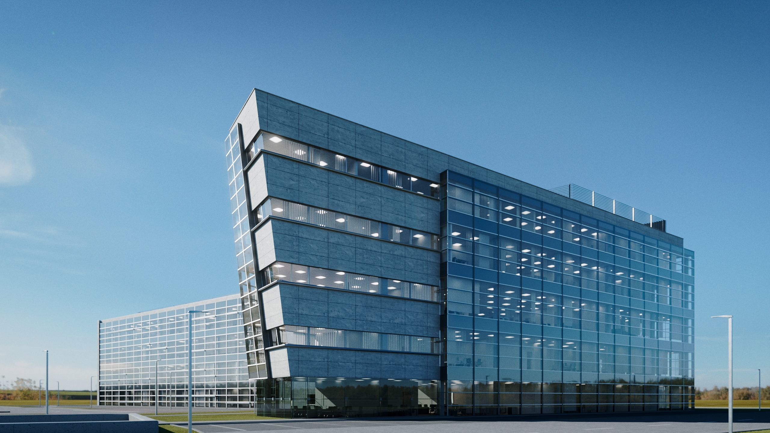 Modern Office Building with carpark Low-poly 3D model_5